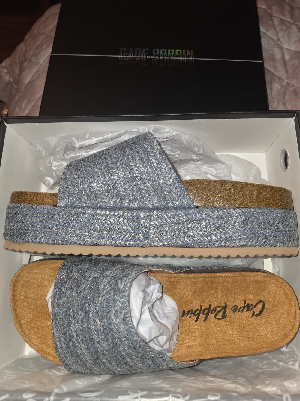 Cape Robbin Hacha Platform Slide Sandal Blue & Brown